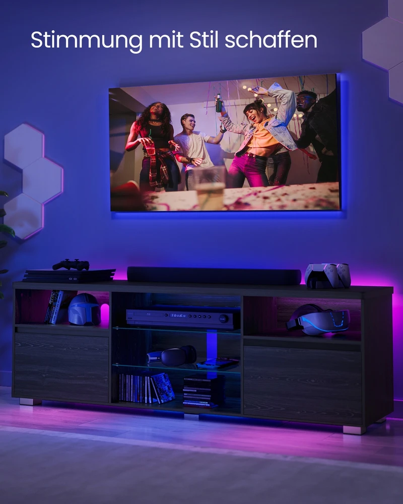 TV staliukas Koduva TV spintelė iki 70 colių televizoriui su LED apšvietimu, juoda, 160 x 40 x 60 cm