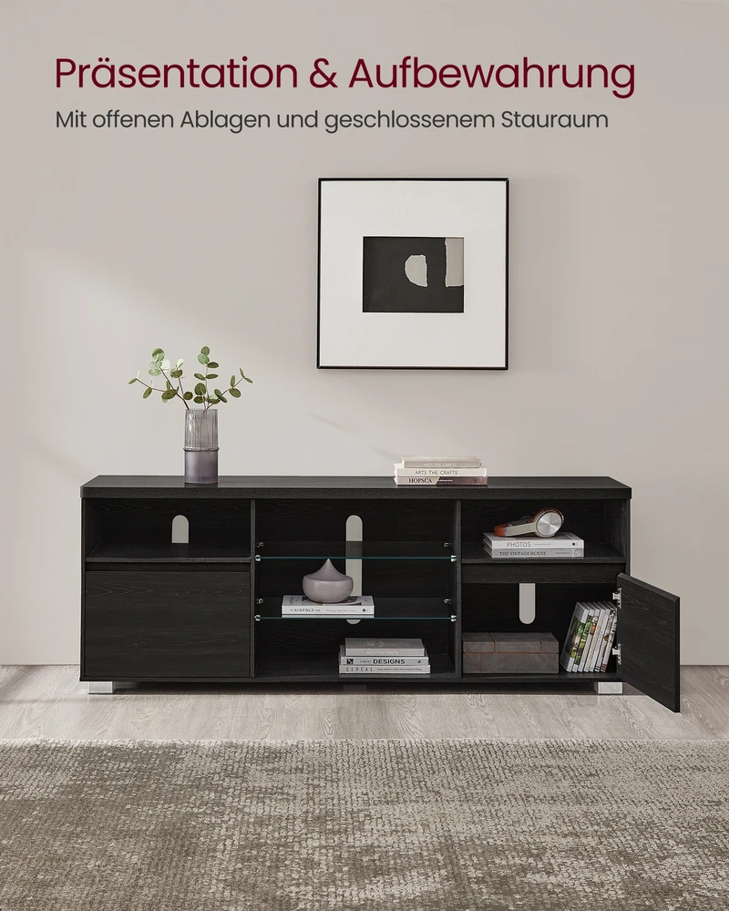 TV staliukas Koduva TV spintelė iki 70 colių televizoriui su LED apšvietimu, juoda, 160 x 40 x 60 cm