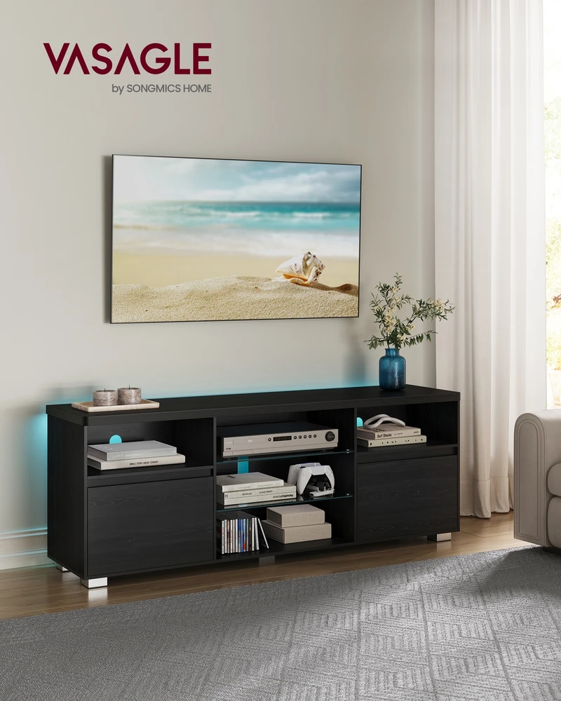 TV staliukas Koduva TV spintelė iki 70 colių televizoriui su LED apšvietimu, juoda, 160 x 40 x 60 cm