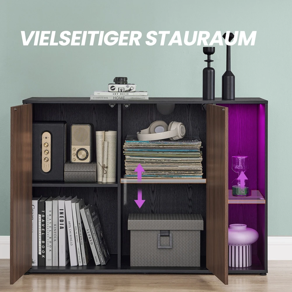 TV staliukas Koduva TV spintelė su apšvietimu ir stikline lentyna, juoda, 39,1 x 100,1 x 71,1 cm