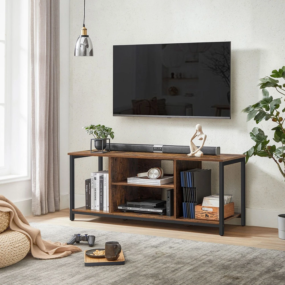 TV staliukas Songmics TV spintelė su atviromis lentynomis, 120 x 40 x 50 cm, medžio drožlių plokštė ir plienas, ruda-juoda