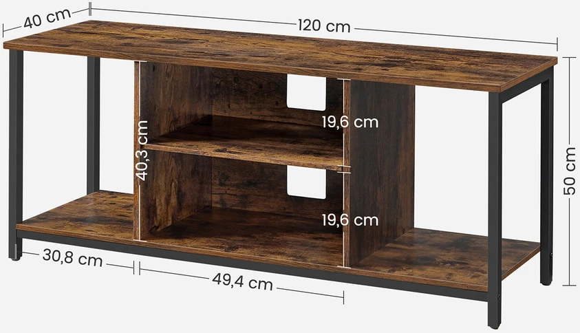 TV staliukas Songmics TV spintelė su atviromis lentynomis, 120 x 40 x 50 cm, medžio drožlių plokštė ir plienas, ruda-juoda