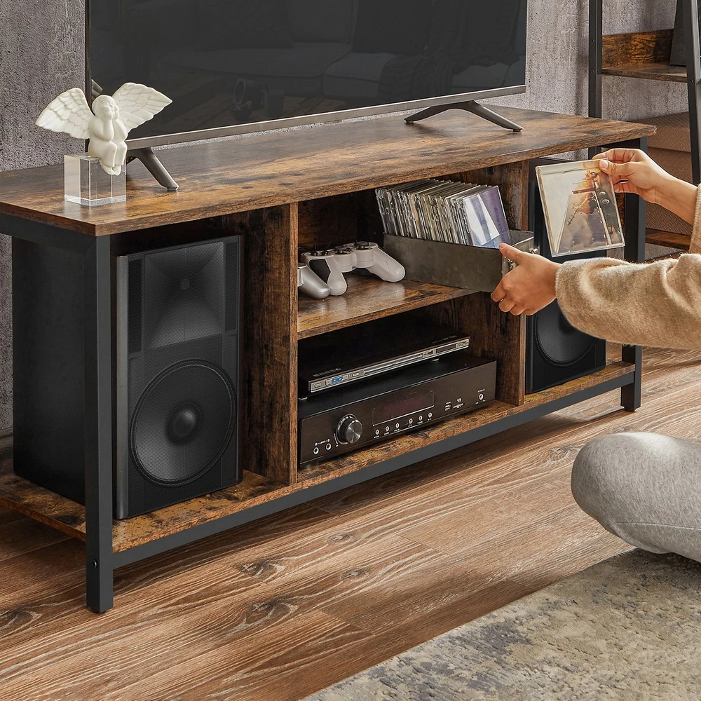TV staliukas Songmics TV spintelė su atviromis lentynomis, 120 x 40 x 50 cm, medžio drožlių plokštė ir plienas, ruda-juoda