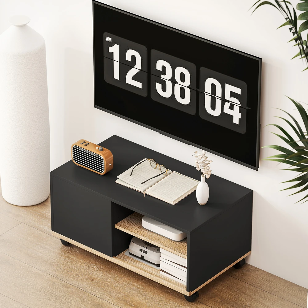TV staliukas Aosom TV stovas su ratukais, juodas ir ąžuolo spalvos, 80 x 45 x 41 cm