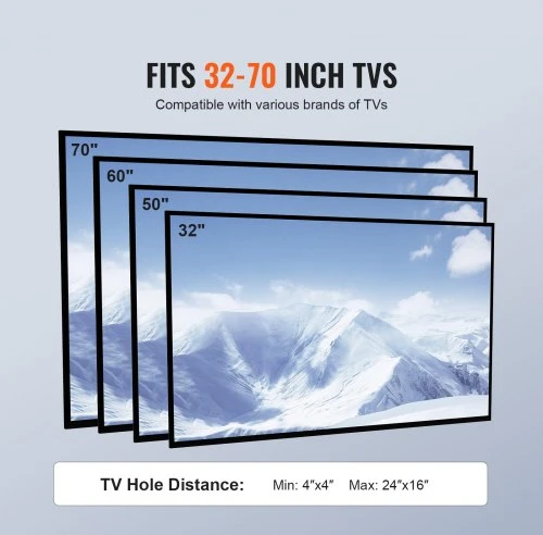 TV staliukas VEVOR Mobilus TV stovas 32-70 col. televizoriams, reguliuojamas aukštis, su ratukais
