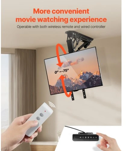 TV staliukas VEVOR Motorizuotas lubinis TV laikiklis 32–65 col. ekranams, iki 88 lb, VESA iki 24 x 24 in
