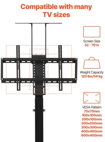 TV staliukas VEVOR Motorizuotas TV stovų liftas, 32–70 col., iki 54 kg, grindinis