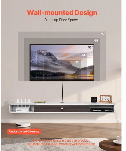 TV staliukas VEVOR Pakabinama TV spintelė, 180 cm, balta