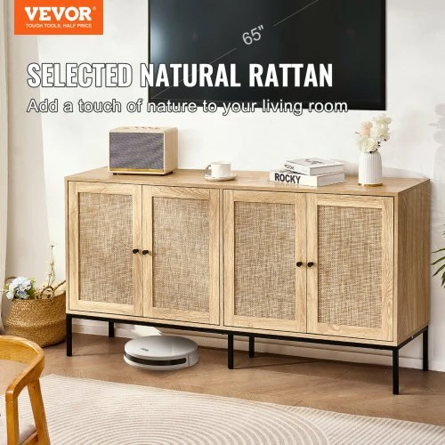 TV staliukas VEVOR Rotango spintelė, natūralios medienos, 150 x 36 x 80 cm