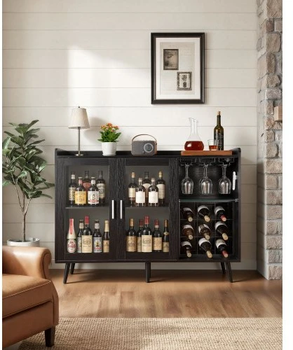 TV staliukas Koduva VEVOR vyno spintelė, juodos medienos rašto, DX0202-C250498S-01
