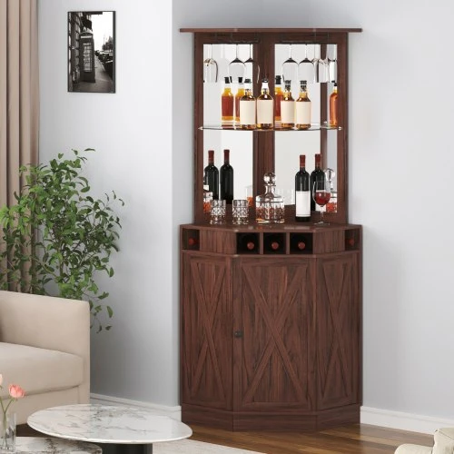 TV staliukas VEVOR Vyno spintelė, kampinė, ruda, MDF plokštė, 102 x 66 x 24 cm