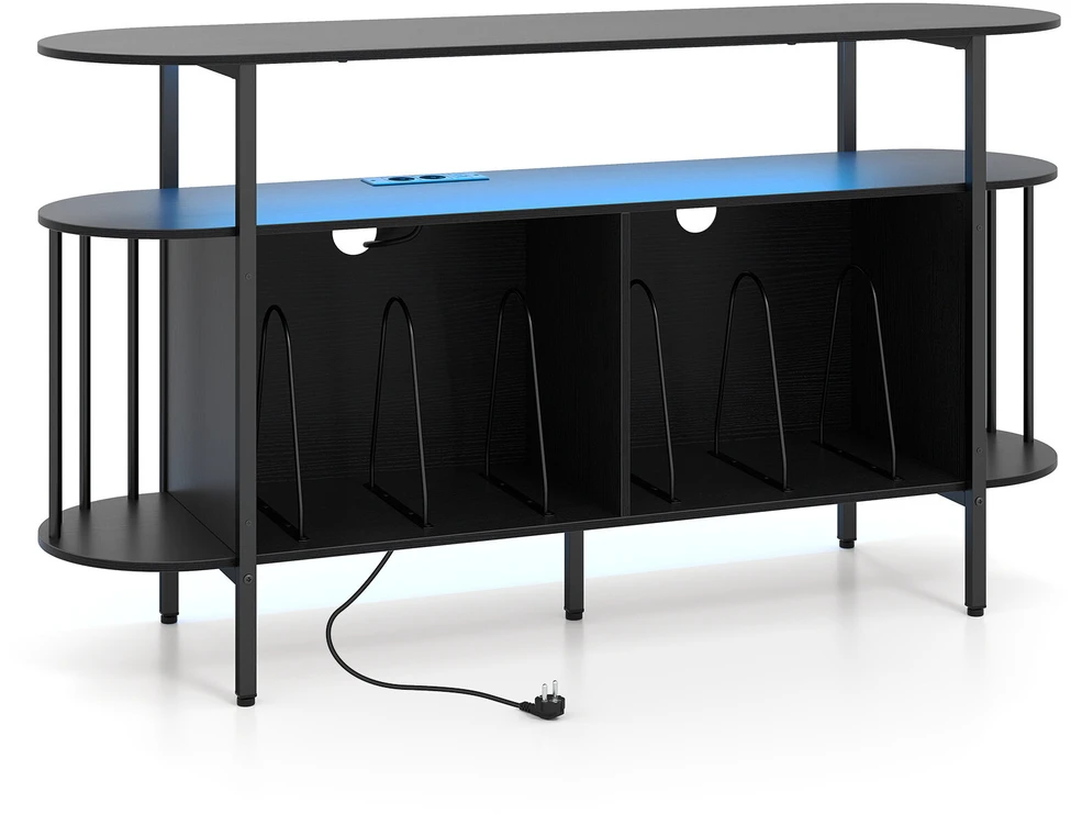 TV staliukas Promotion Patefono stovas su įkrovimo stotele ir LED apšvietimu, juodas, 140 x 40 x 76 cm