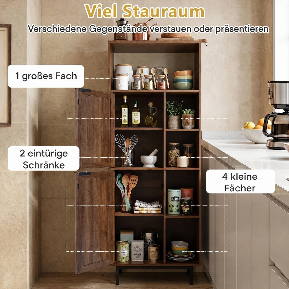 TV staliukas Promotion Ruda daiktų spintelė su 2 rotango durelėmis ir 5 skyriais, 60 x 35 x 157 cm