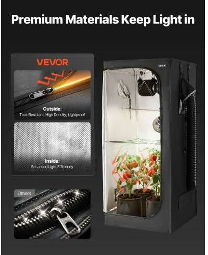 Koduva VEVOR auginimo palapinė 80 x 80 x 180 cm su pilno spektro LED apšvietimu ir ventiliacijos sistema