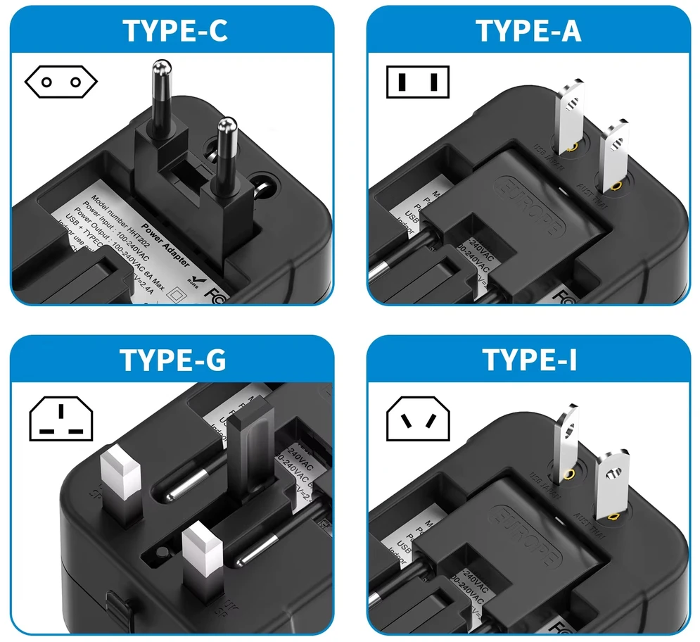 Kelioninis adapteris, universalus kištukas, tinkantis visam pasauliui, su type-c, juodas, Nordhelios