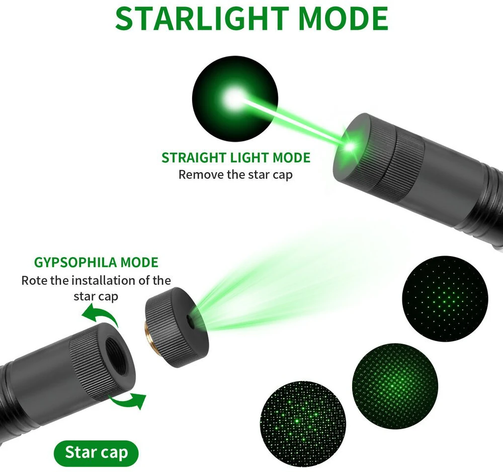 Lazeris su USB pakrovimu, žalias
