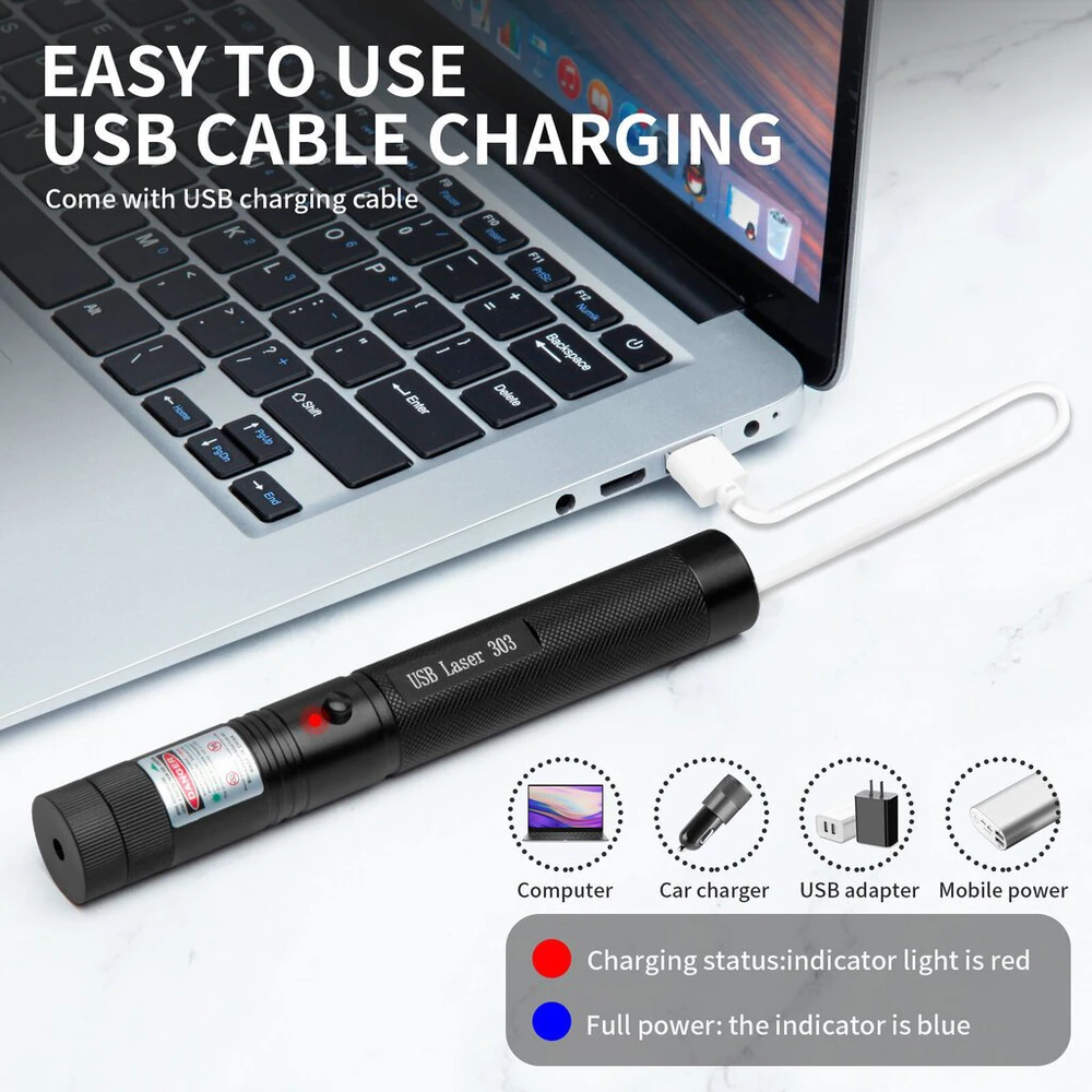 Lazeris su USB pakrovimu, žalias