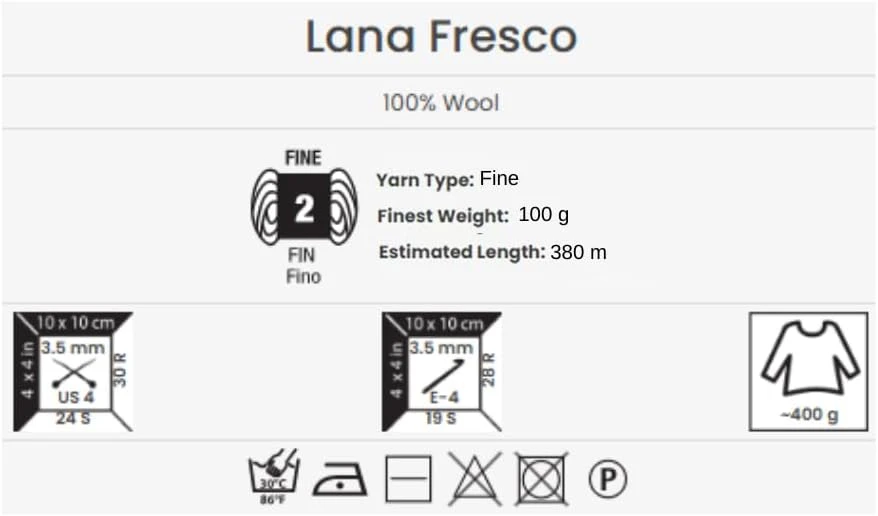Mezgimo siūlai YarnArt Lana Fresco 8115 (100% vilna), 100g, 4 vnt