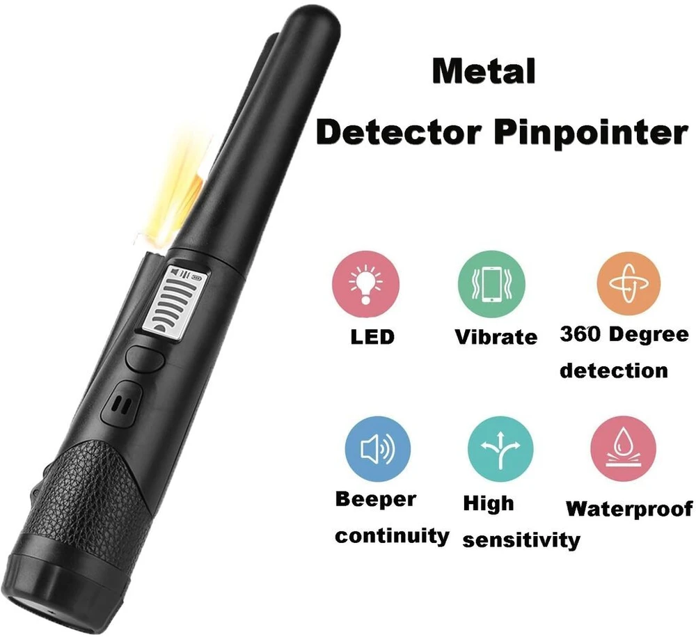 Rankinis metalo detektorius su LED indikatoriumi, juodas