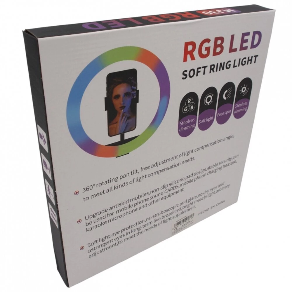 Telefono stovas laikiklis su RGB žiedo formos lempa