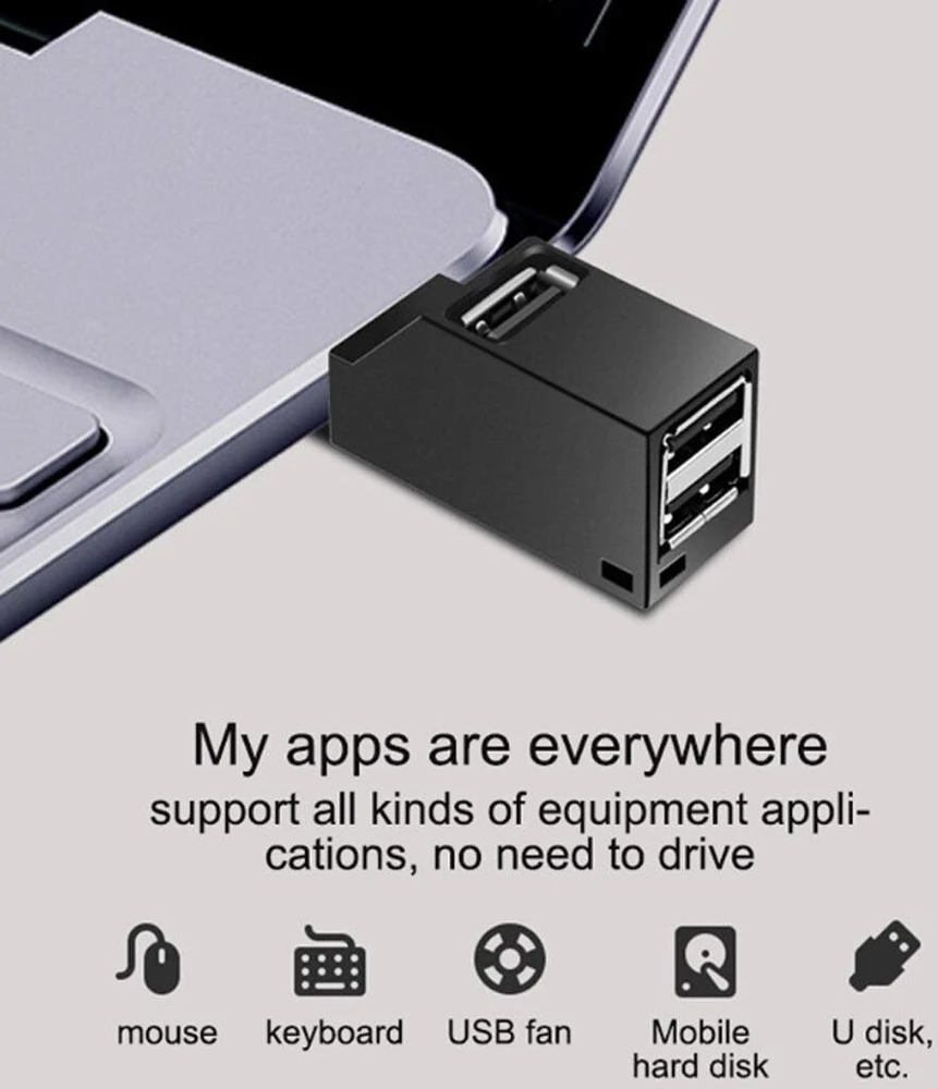 USB prievado skirstytuvas, šakotuvas, juodas