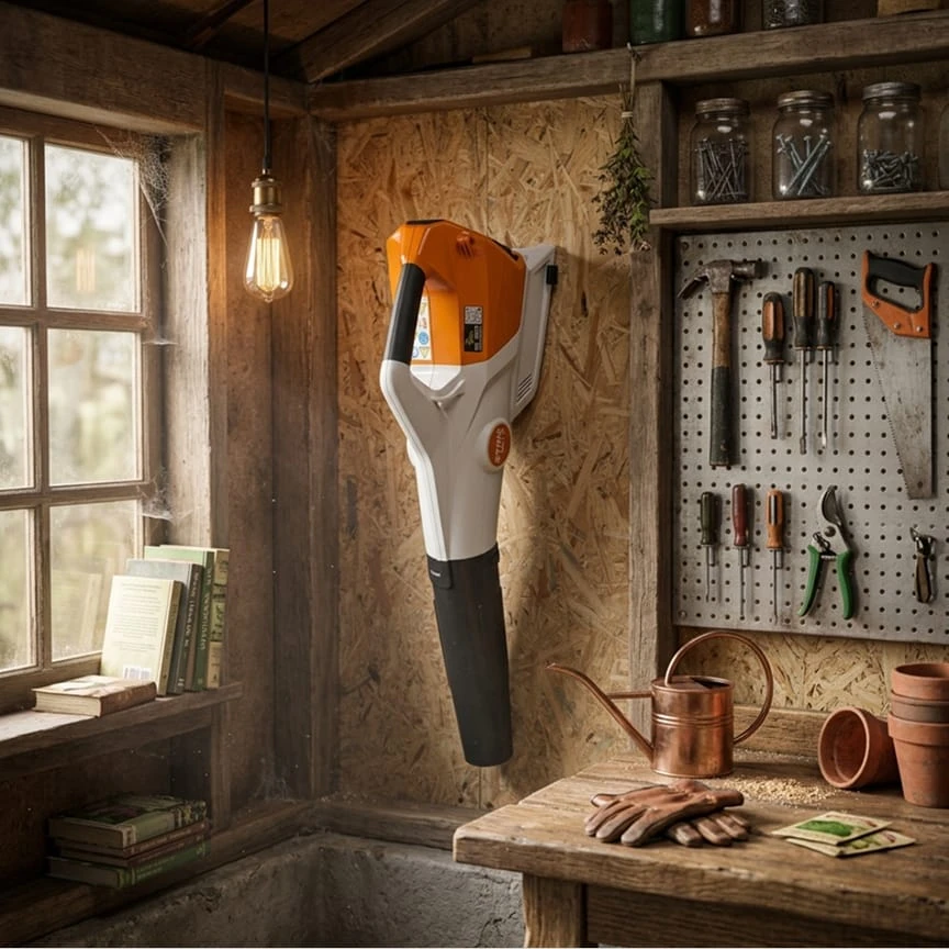 Garageprintslt STIHL BGA110 lapų pūstuvo sieninis laikiklis garažui, furgonui ar sandėliui