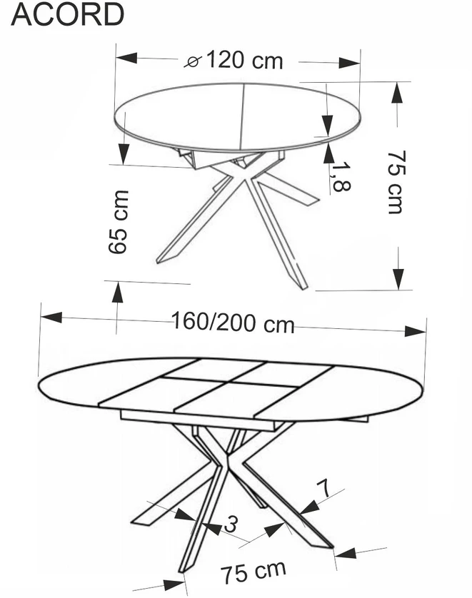 ACORD extension table, natural / juodas