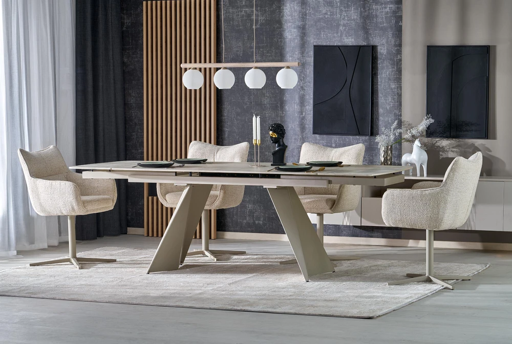 ARMANI extension table, trawertine / cashmere