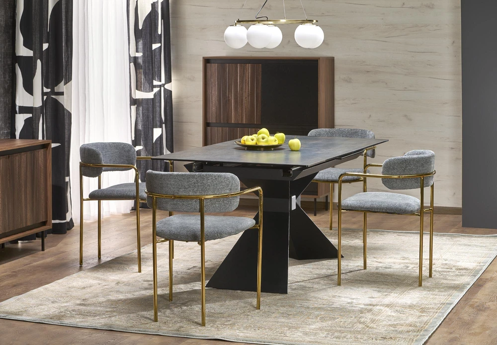 Blue LUCIANO extension table, mėlynas marble / juodas