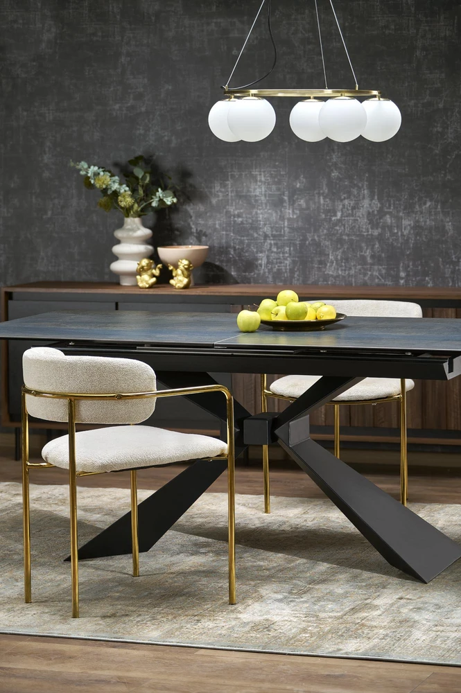 Blue LUCIANO extension table, mėlynas marble / juodas