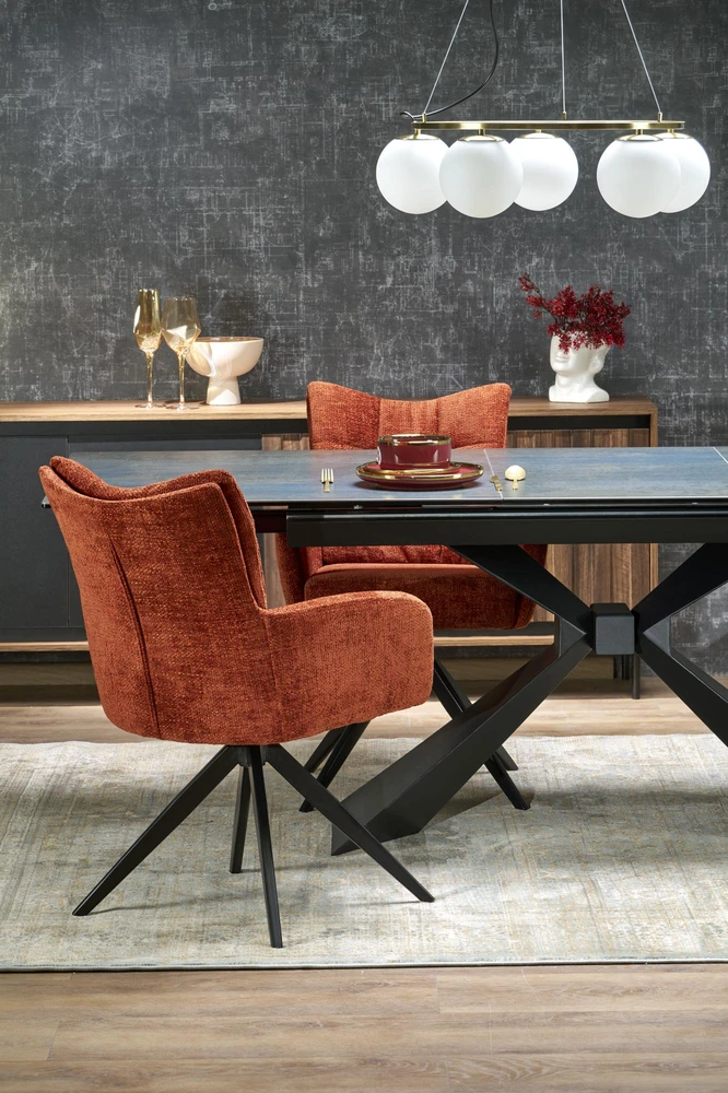 Blue LUCIANO extension table, mėlynas marble / juodas