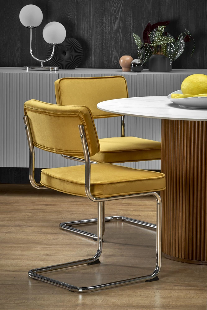 BRUNO round table, baltas marble / walnut