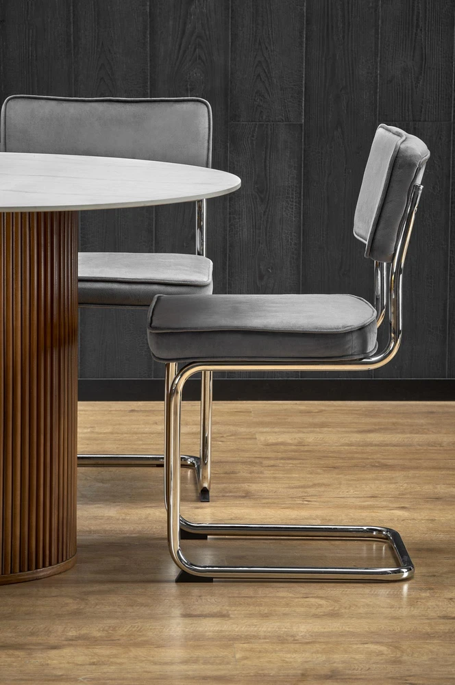 BRUNO round table, baltas marble / walnut