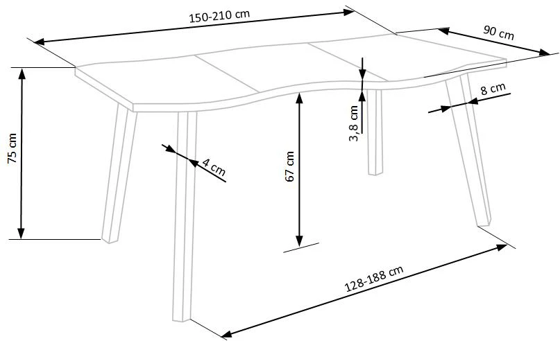 DICKSON 2 extension table 150-210, natural / juodas