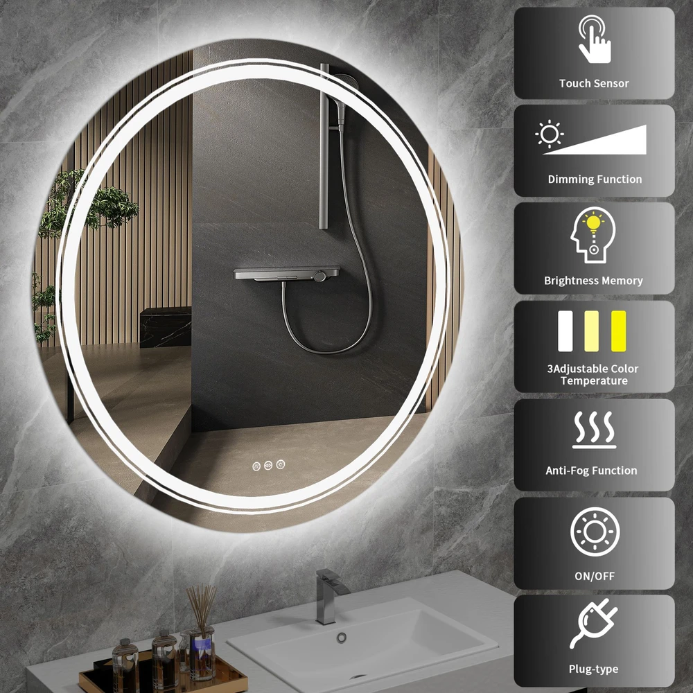 DOVER 80 bathroom wall mirror, sidabrinis