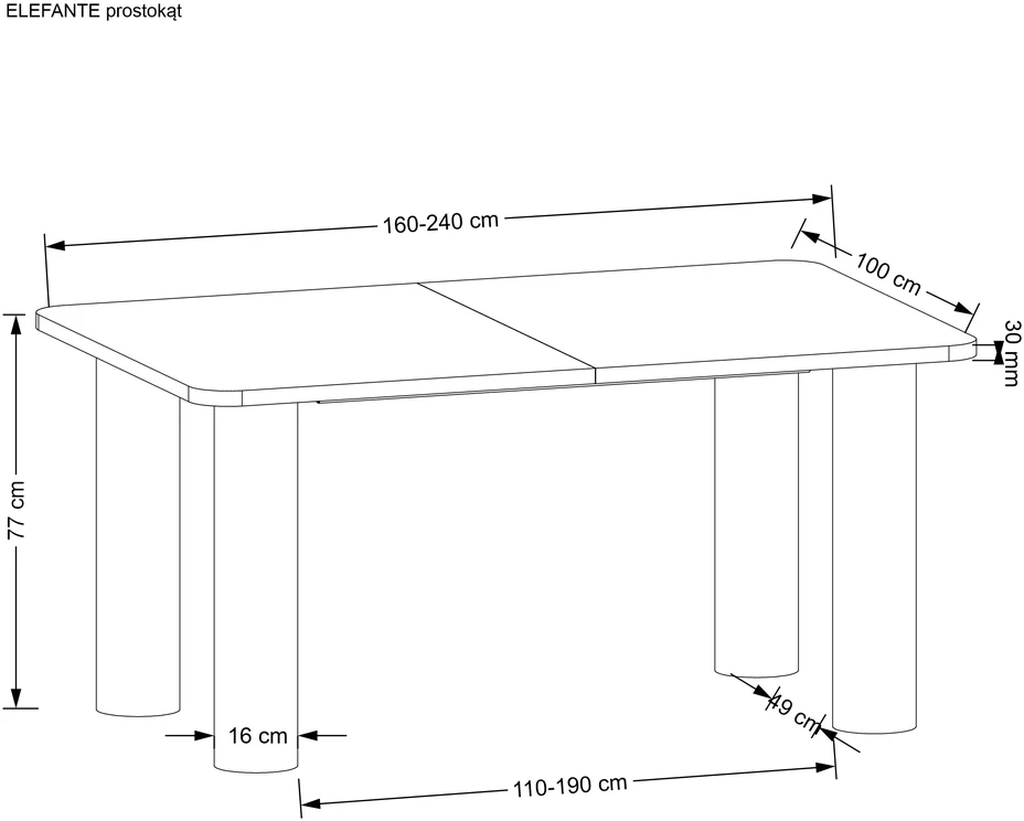 ELEFANTE RECTANGLE prailginamas stalas, natūralus ąžuolas