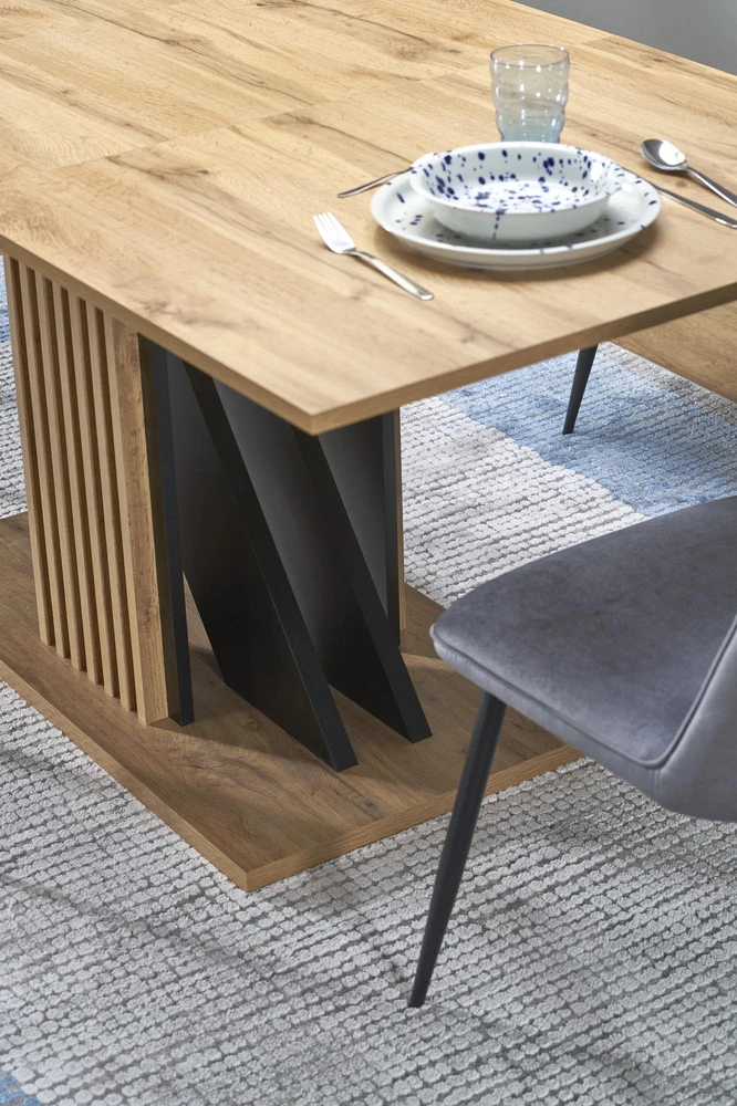 FABIANO extension table, artisan oak / juodas