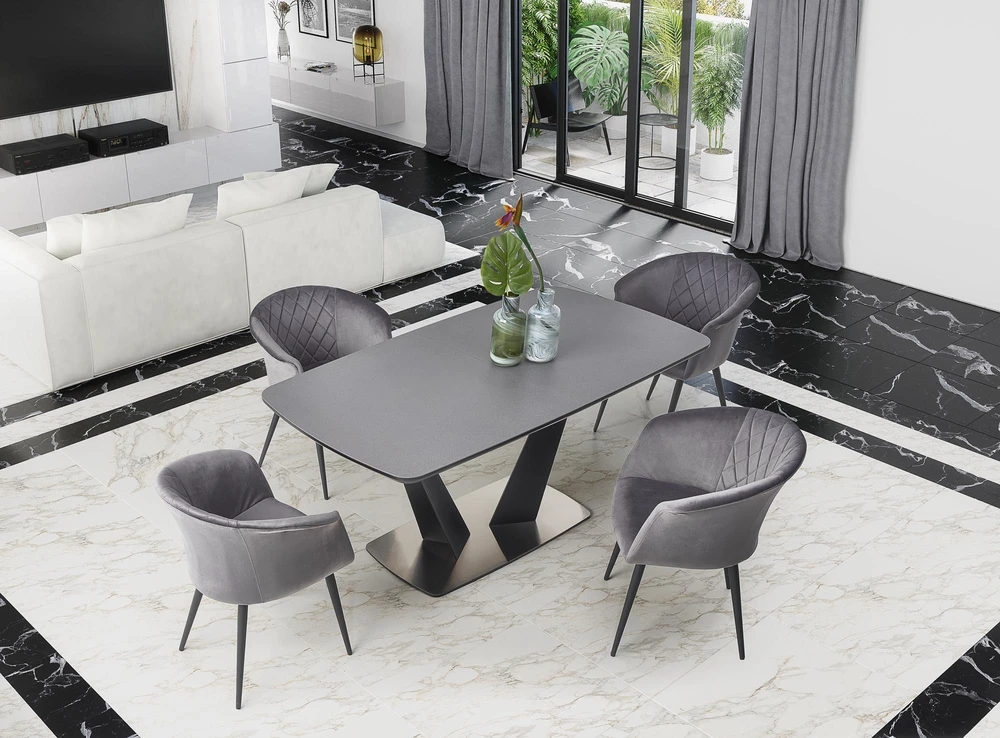 FANGOR extension table, color: top - dark pilkas, legs - juodas