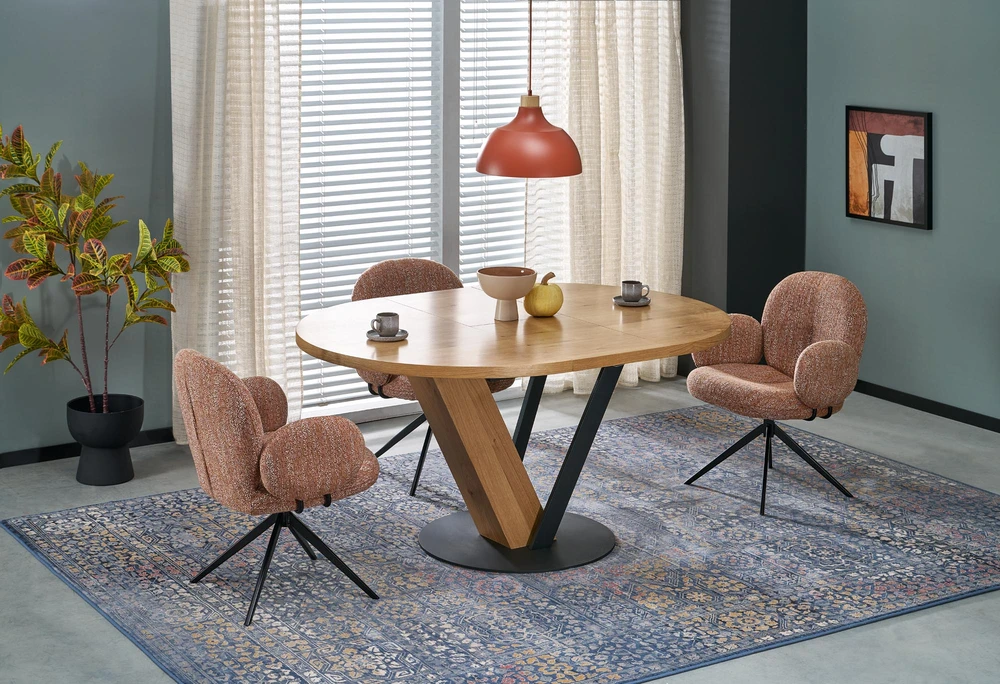 FANIS round extension table, natural / juodas