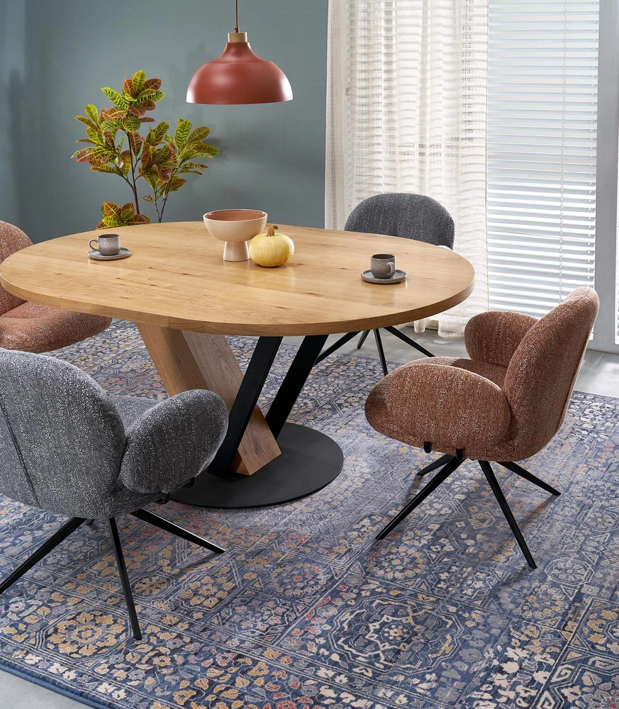 FANIS round extension table, natural / juodas