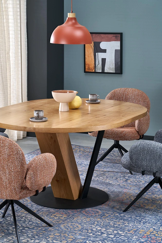 FANIS round extension table, natural / juodas