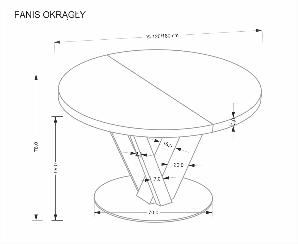 FANIS round extension table, natural / juodas