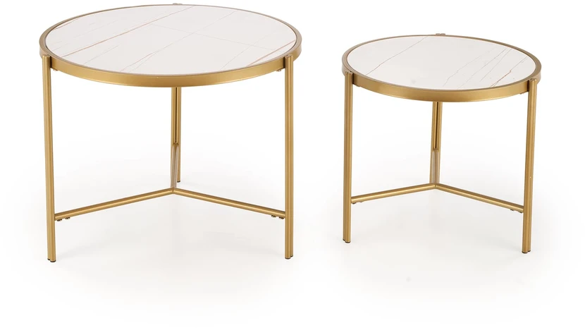 FATIMA set of two coffee tables, baltas marble / auksinis