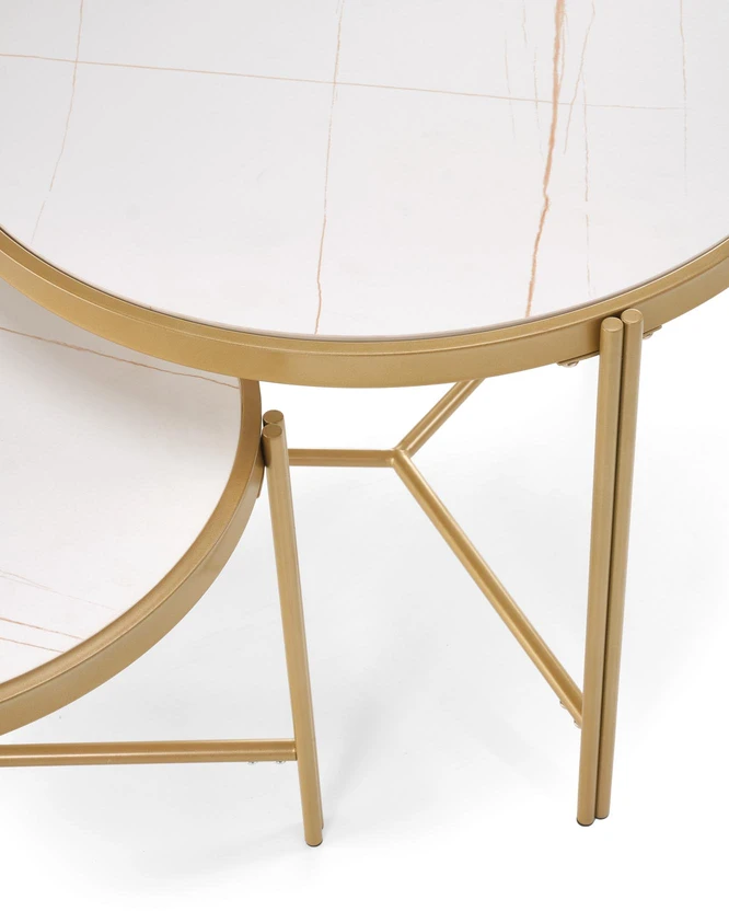 FATIMA set of two coffee tables, baltas marble / auksinis