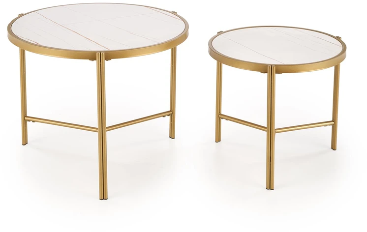 FATIMA set of two coffee tables, baltas marble / auksinis