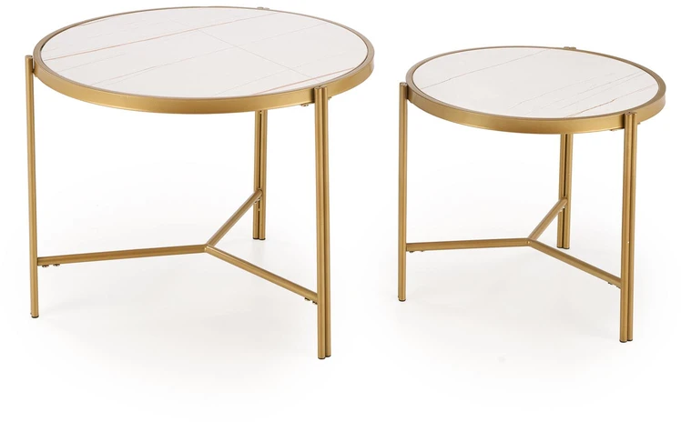 FATIMA set of two coffee tables, baltas marble / auksinis