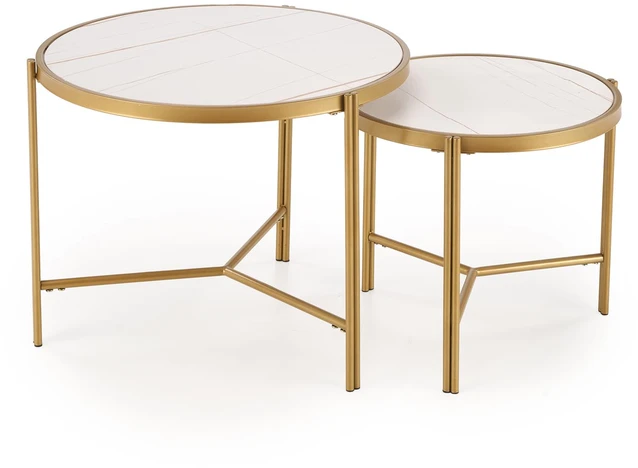 FATIMA set of two coffee tables, baltas marble / auksinis
