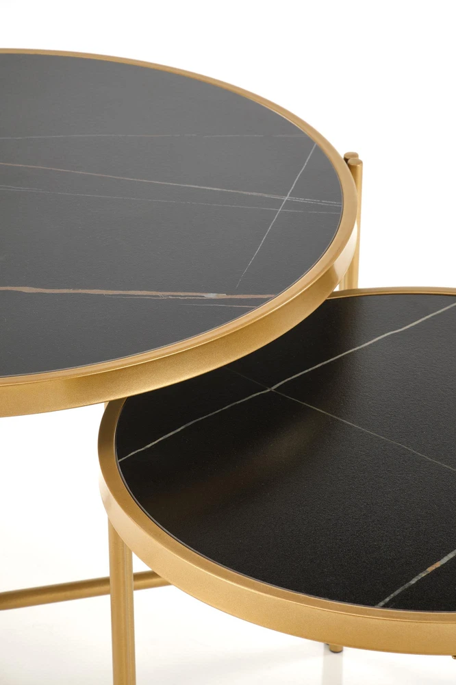 FATIMA set of two coffee tables, juodas marble / auksinis