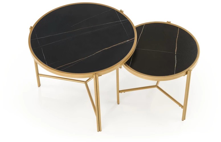 FATIMA set of two coffee tables, juodas marble / auksinis