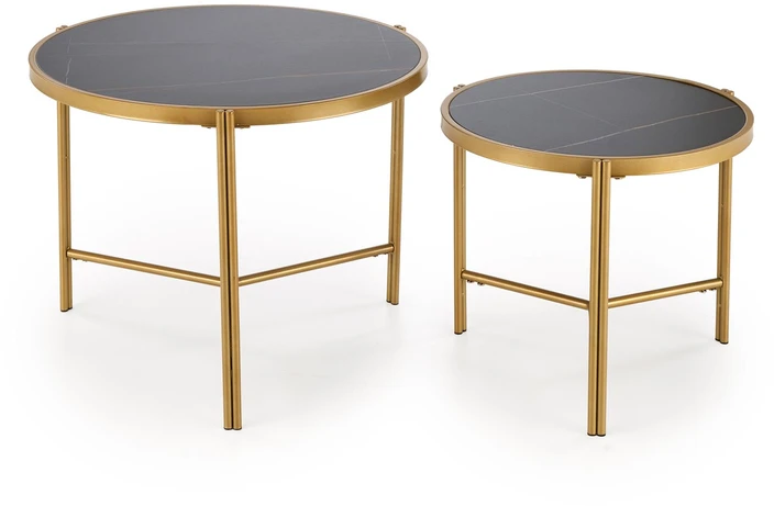 FATIMA set of two coffee tables, juodas marble / auksinis